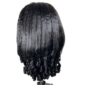 ISEE Natural Black Kinky Straight Burmese Curly Human Hair 20 Inch Half Wig